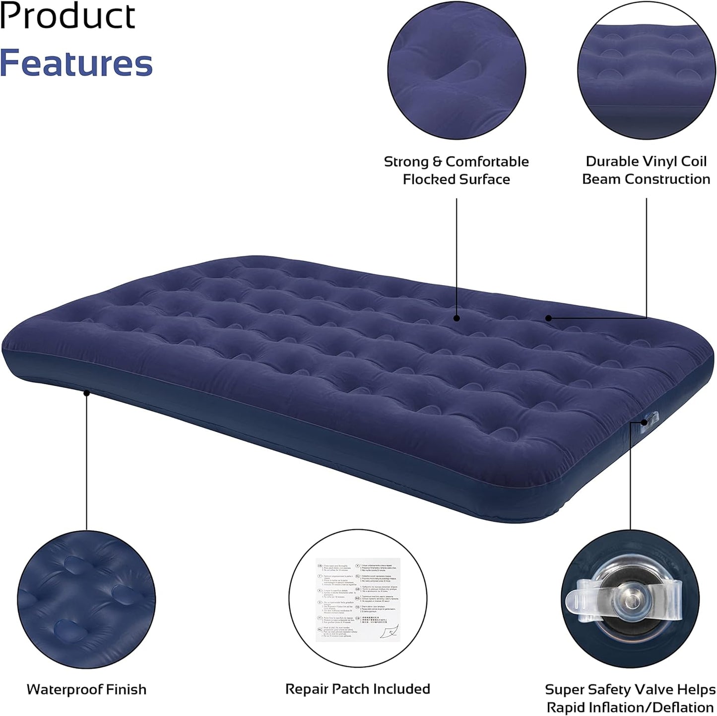 88010 Flocked Double Airbed/Easy Inflate & Deflate/Weatherproof/Great for Camping, Festivals, Sleepovers & Family Gatherings