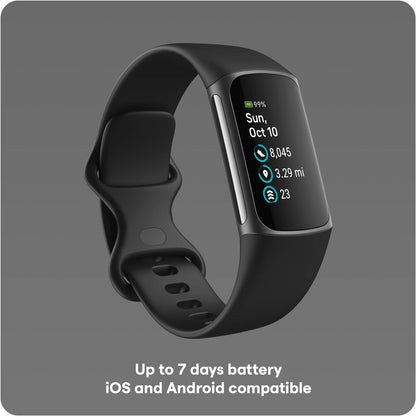 Charge 5 Activity Tracker with 6-Months Premium Membership Included, up to 7 Days Battery Life and Daily Readiness Score, Black / Graphite Stainless Steel