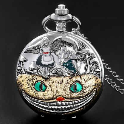 Alice in Wonderland Pocket Watch Alice Dial Roman Numerals Quartz Pocket Watches with Chain Christmas Birthday Gifts