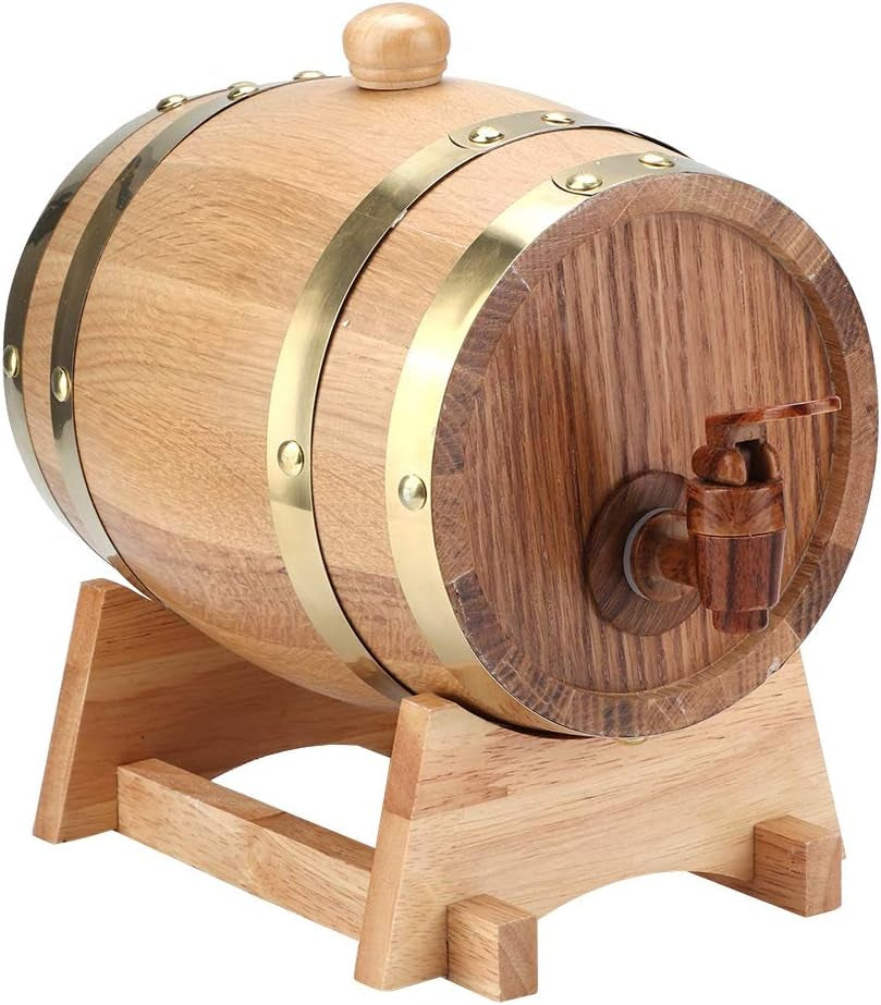 1.5L Oak Aging Barrel, Small Handcrafted Liquor Aging Barrel with Faucet and Stand, Liquor Dispenser, Aging Barrel for Whiskey, Bourbon, Wine, Tequila, Beer, Mixed Cocktail