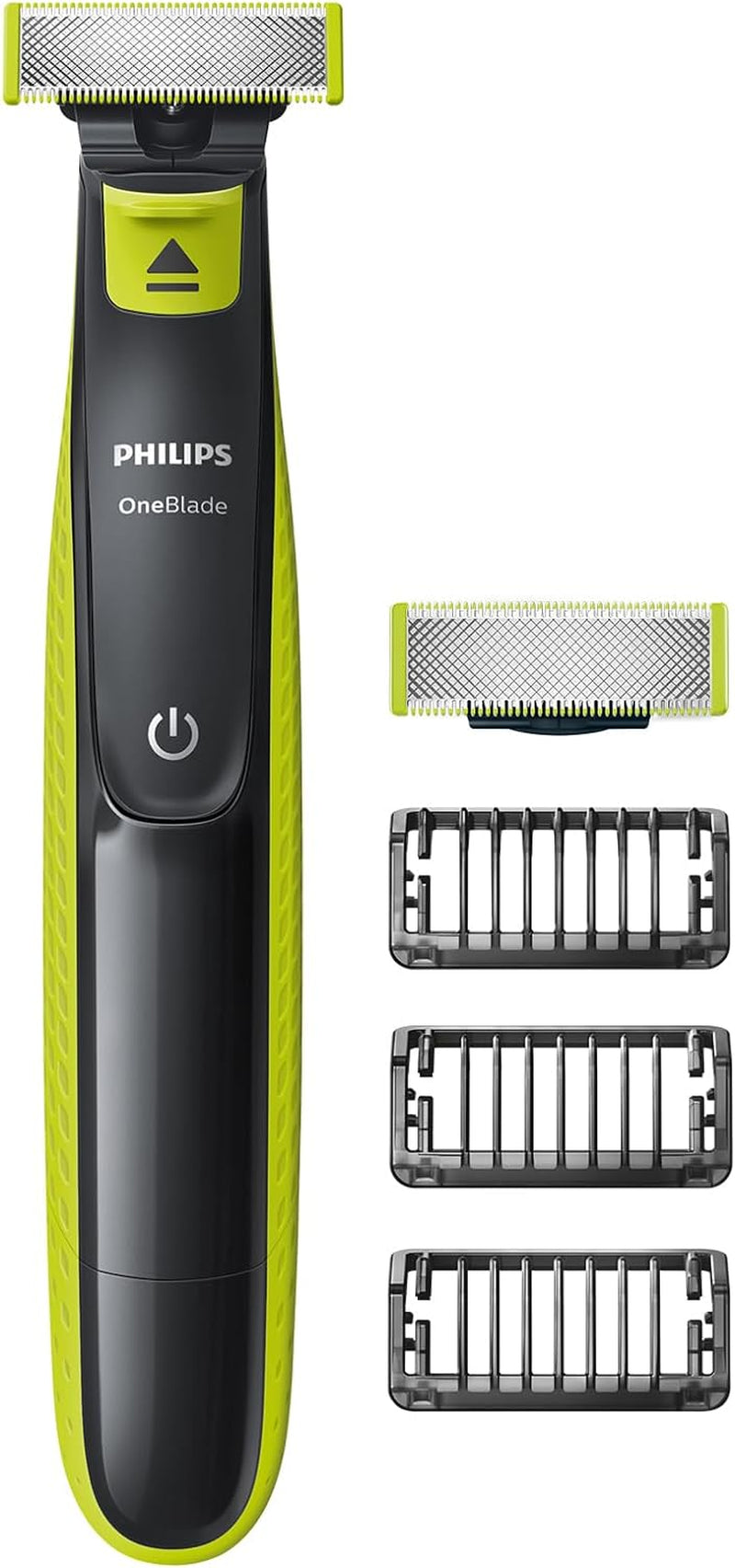 Oneblade Hybrid Stubble Trimmer & Shaver with 3 X Lengths & 1 Extra Blade Amazon Exclusive (UK 2-Pin Bathroom Plug) - QP2520/30, Lime Green/ Charcoal Grey