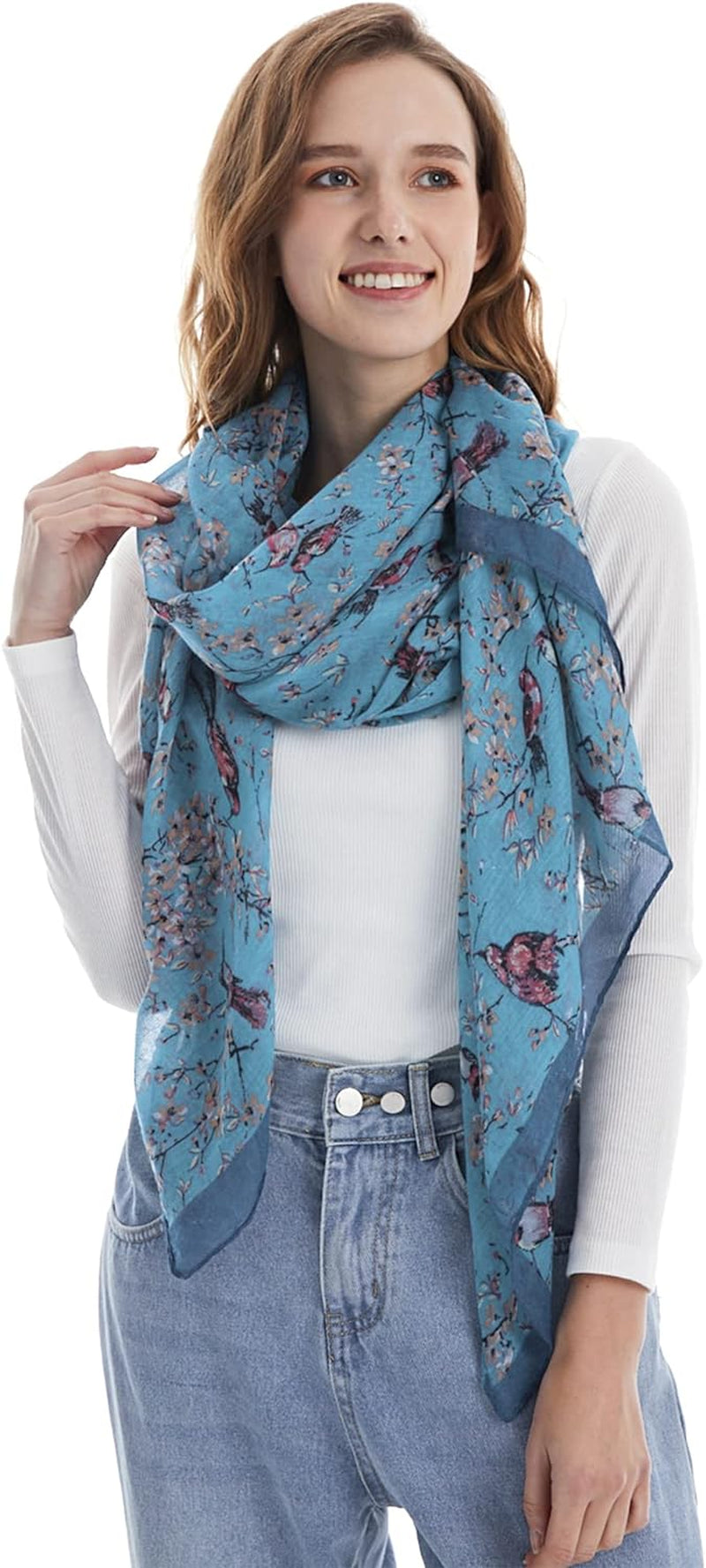 Ladies Women'S Fashion Bird Print Long Scarves Floral Neck Scarf Shawl Wrap Gifts for Women