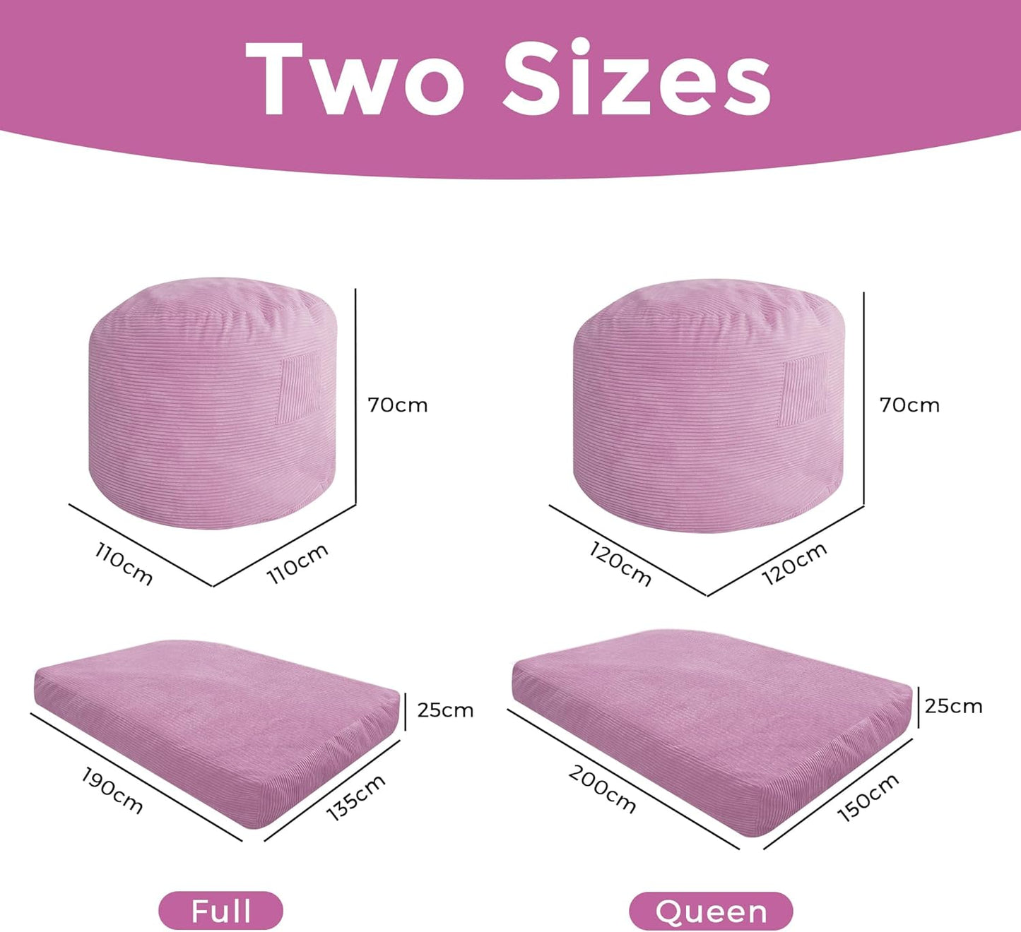 Bean Bag Bed - Convertible Folds from Bean Bag Chair to Bed - Large Sofa with Soft Cover and Fluffy Filling Included for Adult, Couples, Guest (Purple, King)