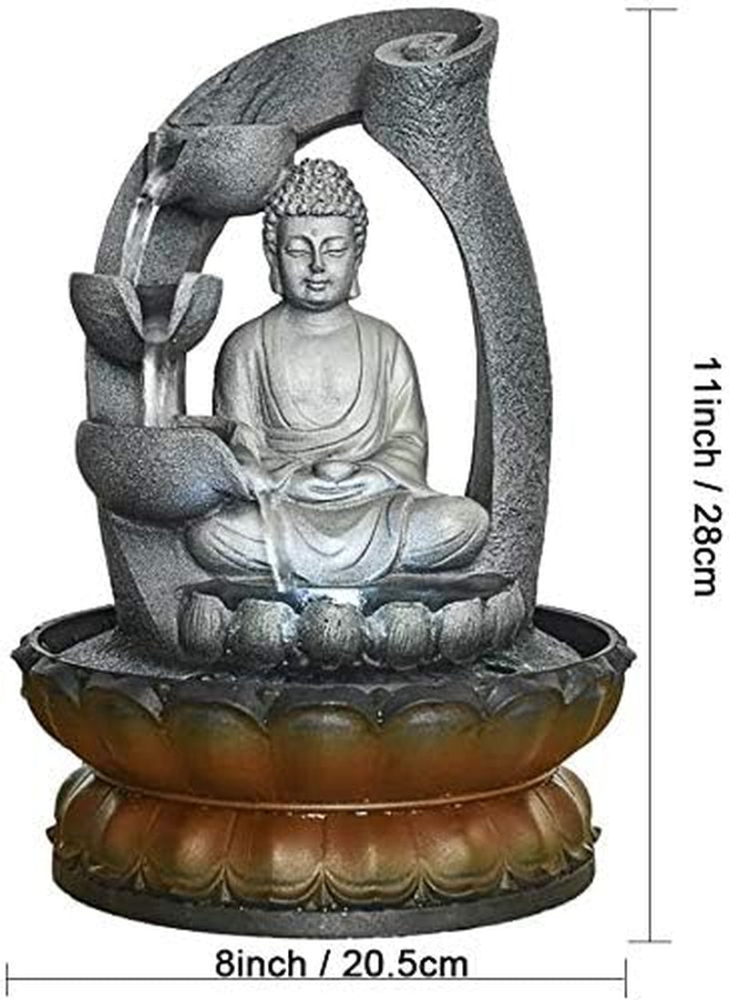 Buddha Tabletop Waterfall Fountain Meditation Relaxing Indoor Decoration, Zen Fountain for Home, Office, Bedroom Decoration(Grey 2)