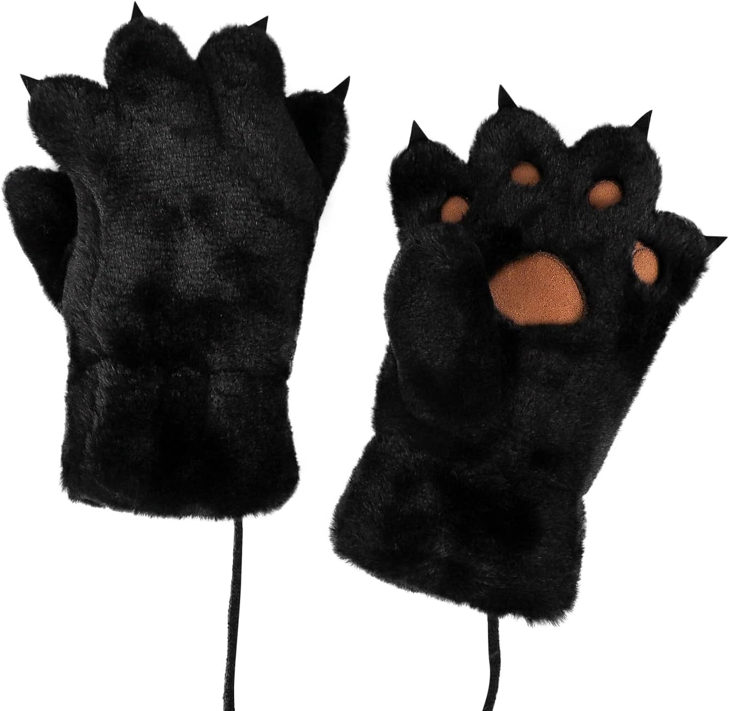 Women Girls Cat Bear Paw Claw Gloves Mittens Plush Warm Winter Animal Wolf Paw Handwear Cute Cartoon Claw Mittens with String Cosplay Party Halloween Christmas