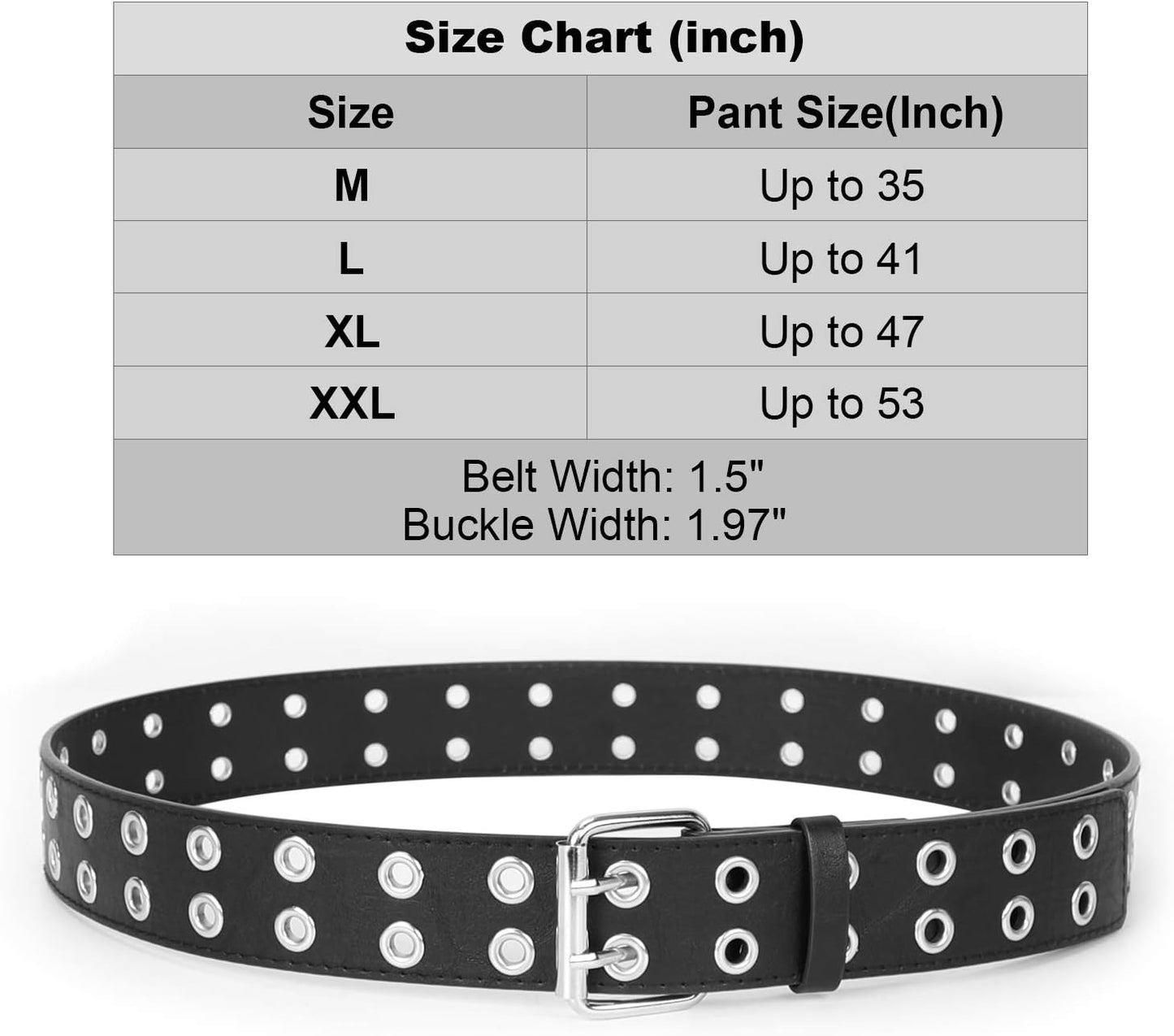 Double Grommet Belt Women PU Leather Double Hole Eyelet Belt Punk Goth Halloween Belt for Jeans Pants