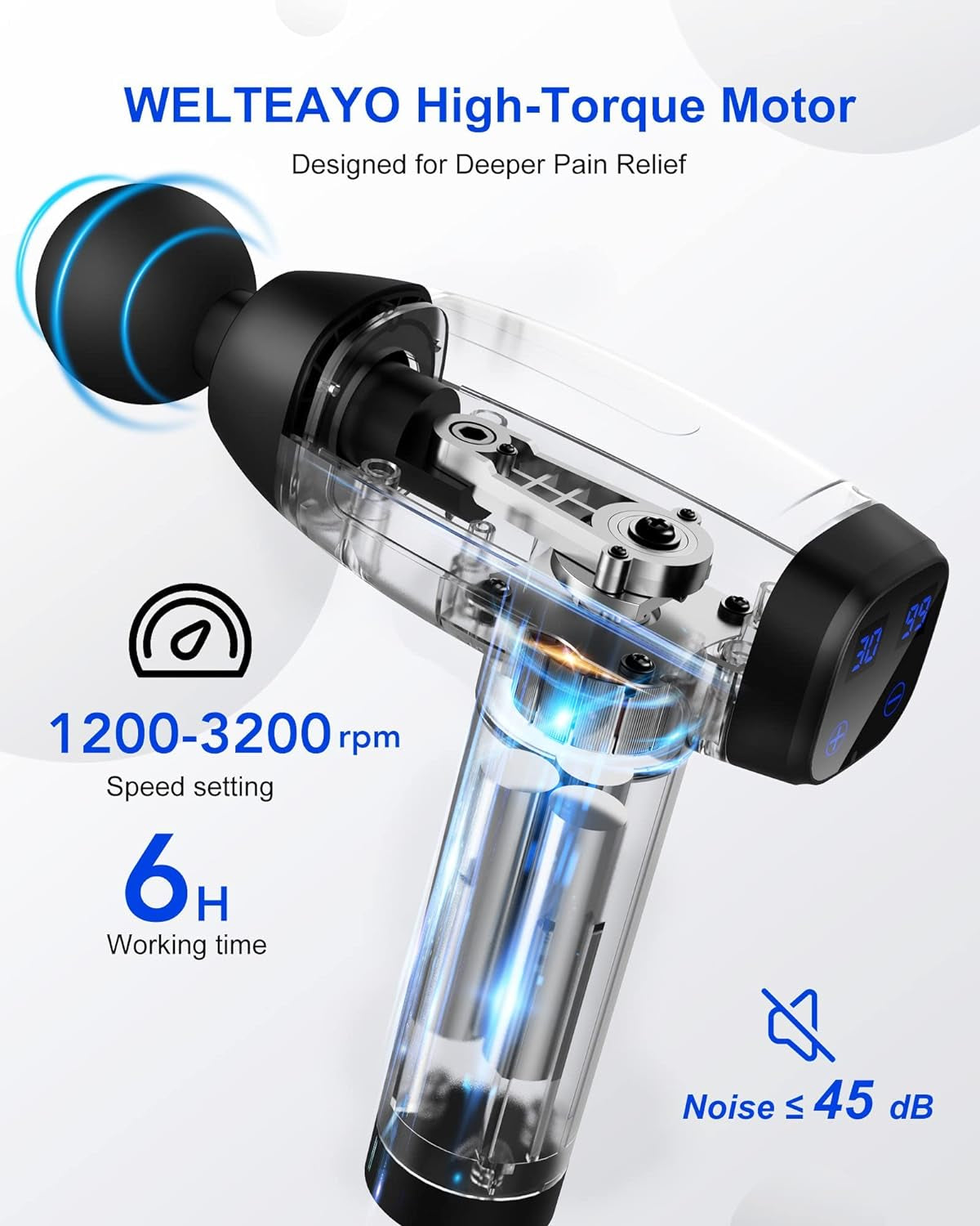 Massage Gun Deep Tissue,Muscle Massage Gun Massager,Quiet Professional Handheld 30 Speeds Muscle Gun,6 Heads with Type-C Charge,For Home Office Workout Full Body Muscle Massage Relax