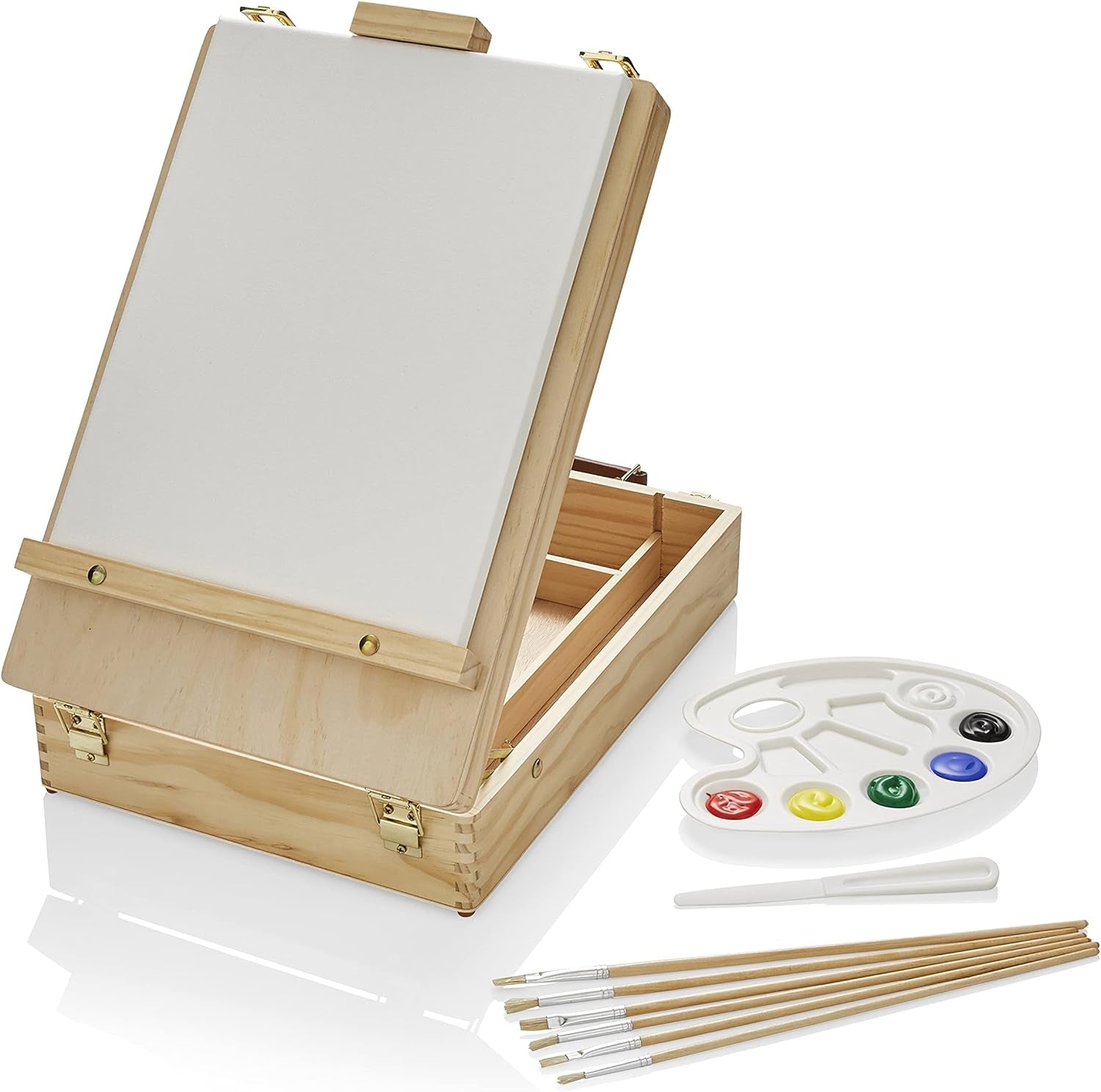 Painting Set for Adults - Box Easel - Portable Table Top Easel - Kit Includes 2 X Canvasses, 24 X Paints & 6 Brushes - Canvas Painting Set