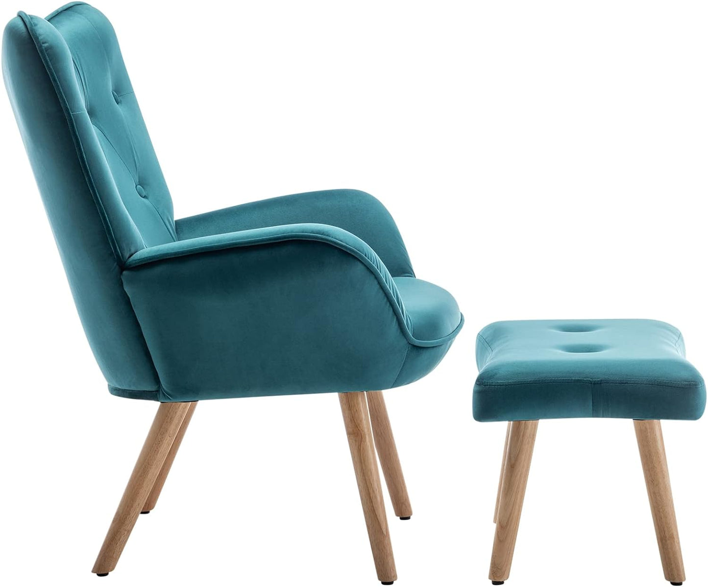 Armchair Living Room Chair, Velvet Accent Chair with Footstool Lounge Leisure Chairs, Reading Chair Bedroom Chair, Teal