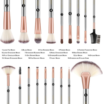 Makeup Brushes  Makeup Brushes Sets Professional 18 Pcs Make up Brushes Premium Synthetic Foundation Brushes Blending Face Powder Blush Eyeshadow Eyeliner Make up Brush Kit with PU Leather Bag