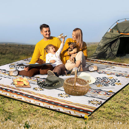 Waterproof Picnic Blanket, 200 X 200 Cm, Large Picnic Mat with 4 Stakes Carry Strap for Camping, Park, Garden, Beach, Outdoor, Machine Washable, Foldable and Portable, Bohemian