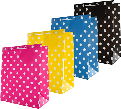 Multi Occasion Gift Bags Bundle - 4 Large Size Bags in 1 Contemporary Design (1 Yellow, 1 Pink, 1 Blue and 1 Black)