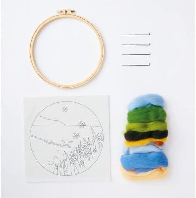 Needle Felted Seascape, Single Craft Kit Set, Multicoloured, Includes 4 X Needles, 1 X Plastic Hoop, 1 X Seascape Template, Coloured Acrylic Wool