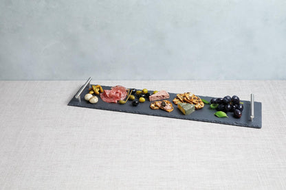 Artesa Tableware, Slate Serving Platter with Brushed Metal Handles, 60 X 15Cm, with Gift Box