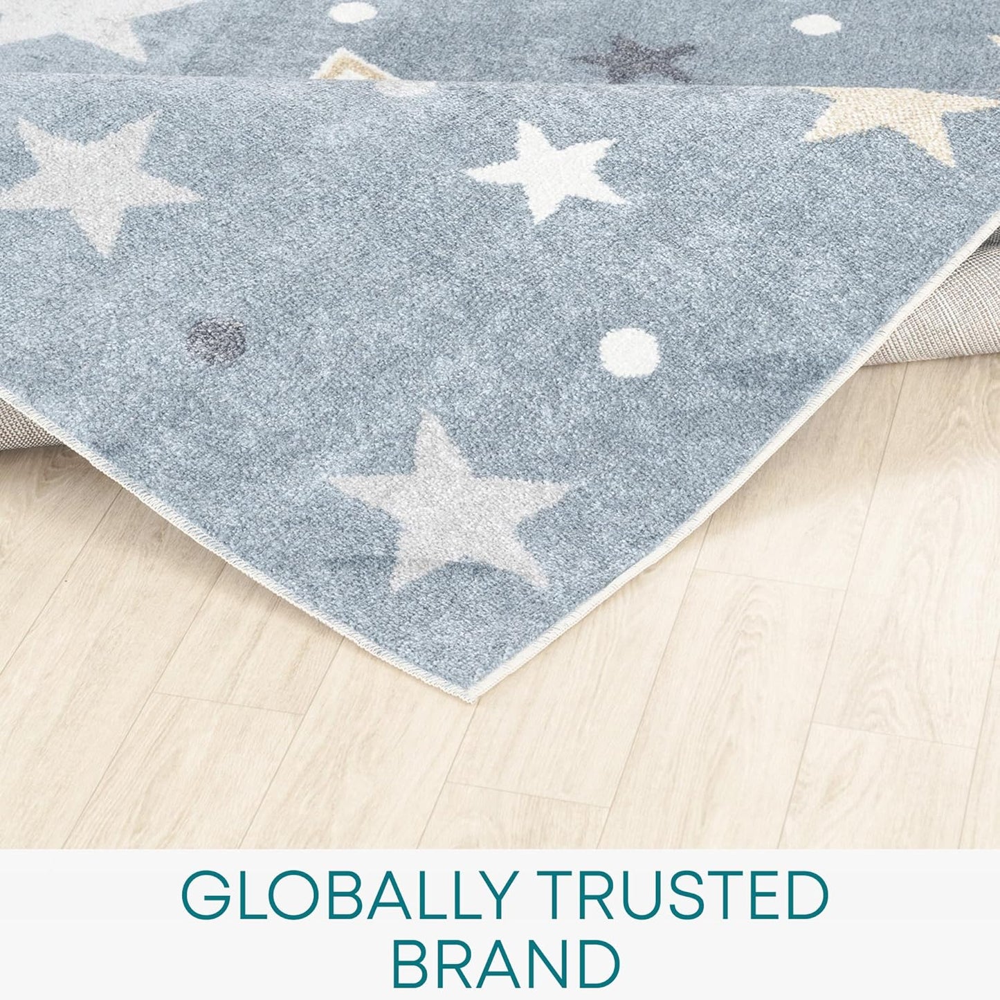 Star Kids Rug - Stars and Nighttime Design Childrens Rugs for Bedroom, Nursery or Playroom - Baby Bedroom Accessories for Boys & Girls, Blue and Grey, 120X170Cm