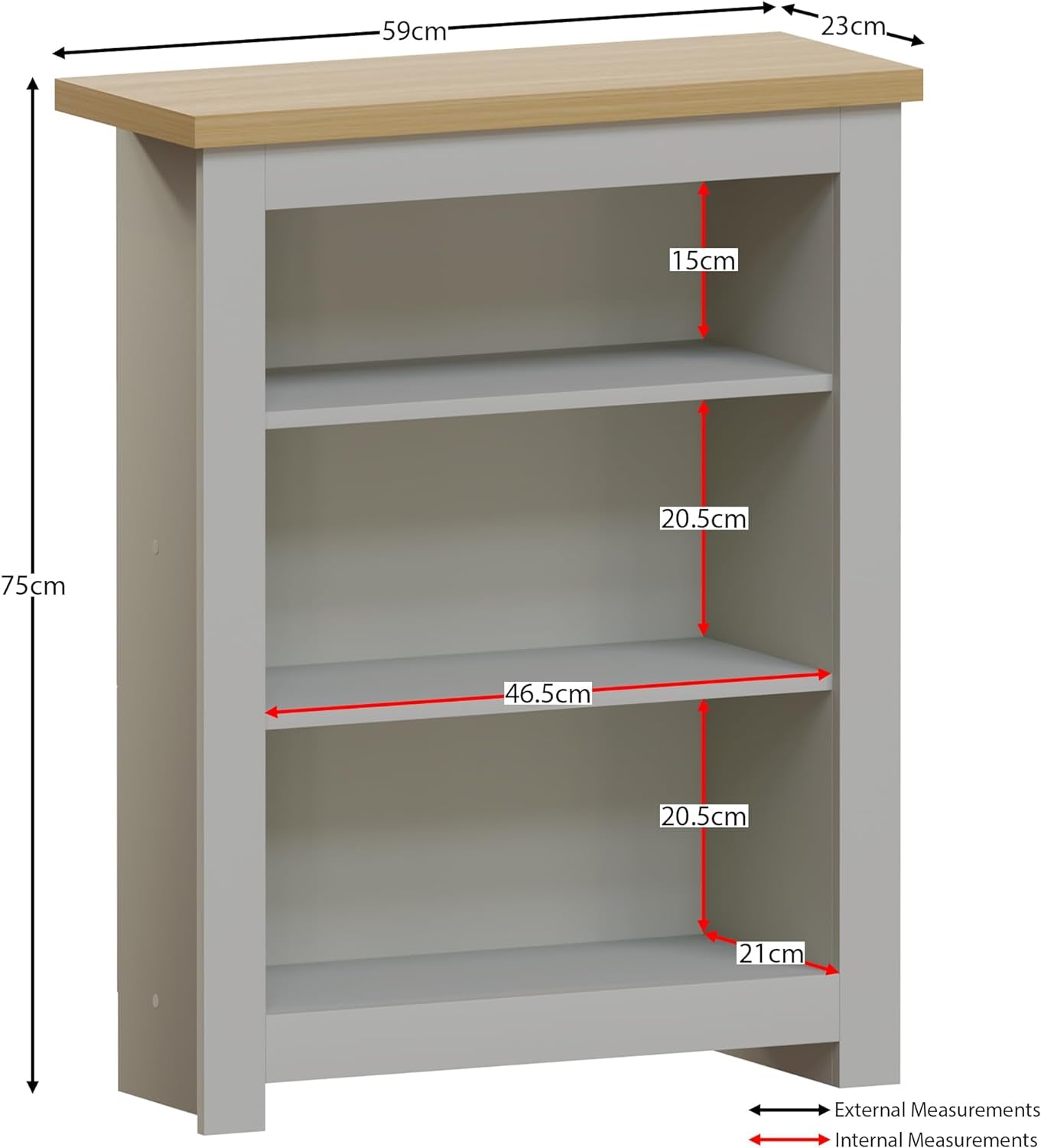 Arlington Bookcase Modern Display Shelves Storage MDF Furniture Grey (3 Tier)