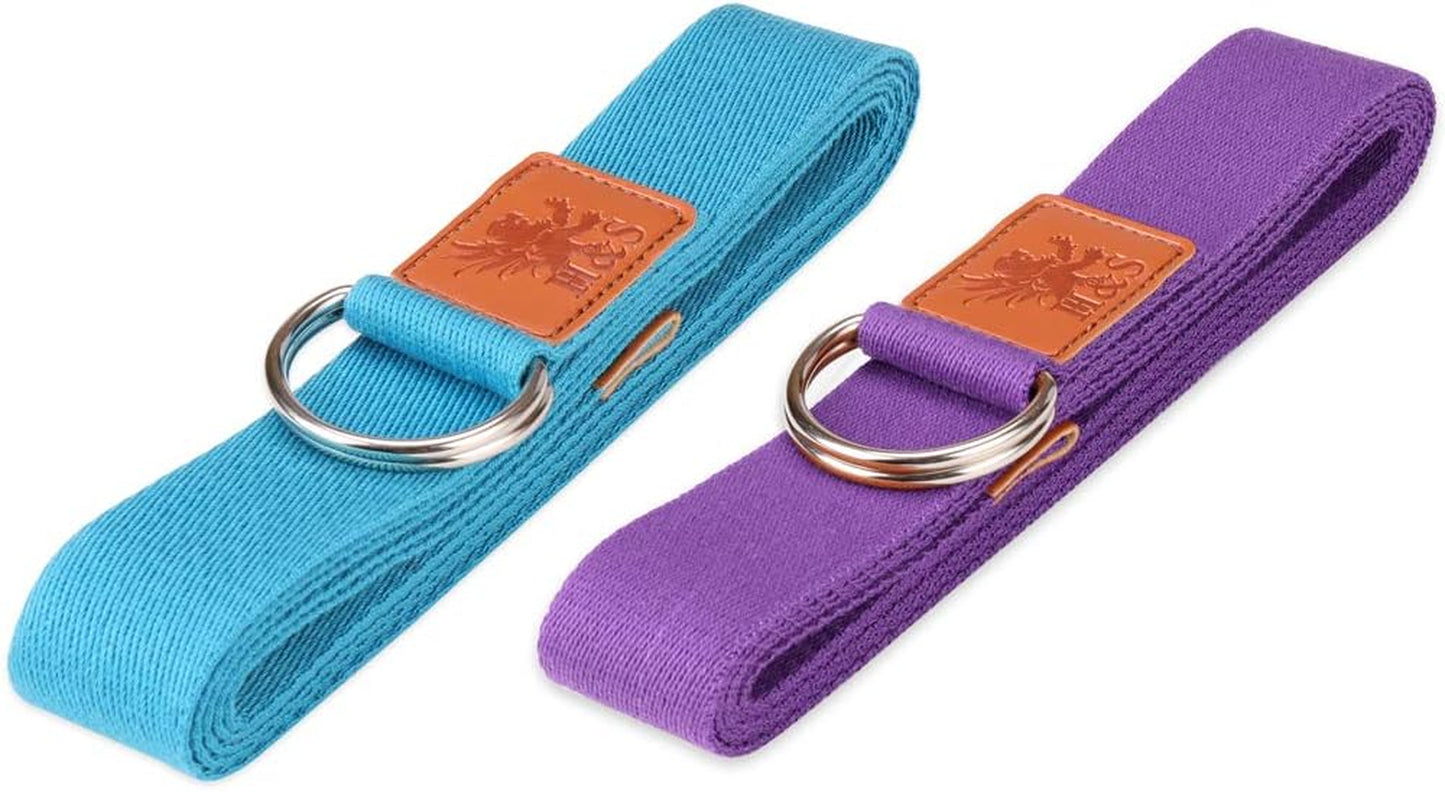 2Pcs Yoga Straps 1.85 and 2.45M Yoga Belt Strap - Extra Long Adjustable Strong Cotton 6Ft 8Ft Blue - Yoga Straps for Stretching - Cotton Yoga Belt - Yoga Belt Strap for Stretching