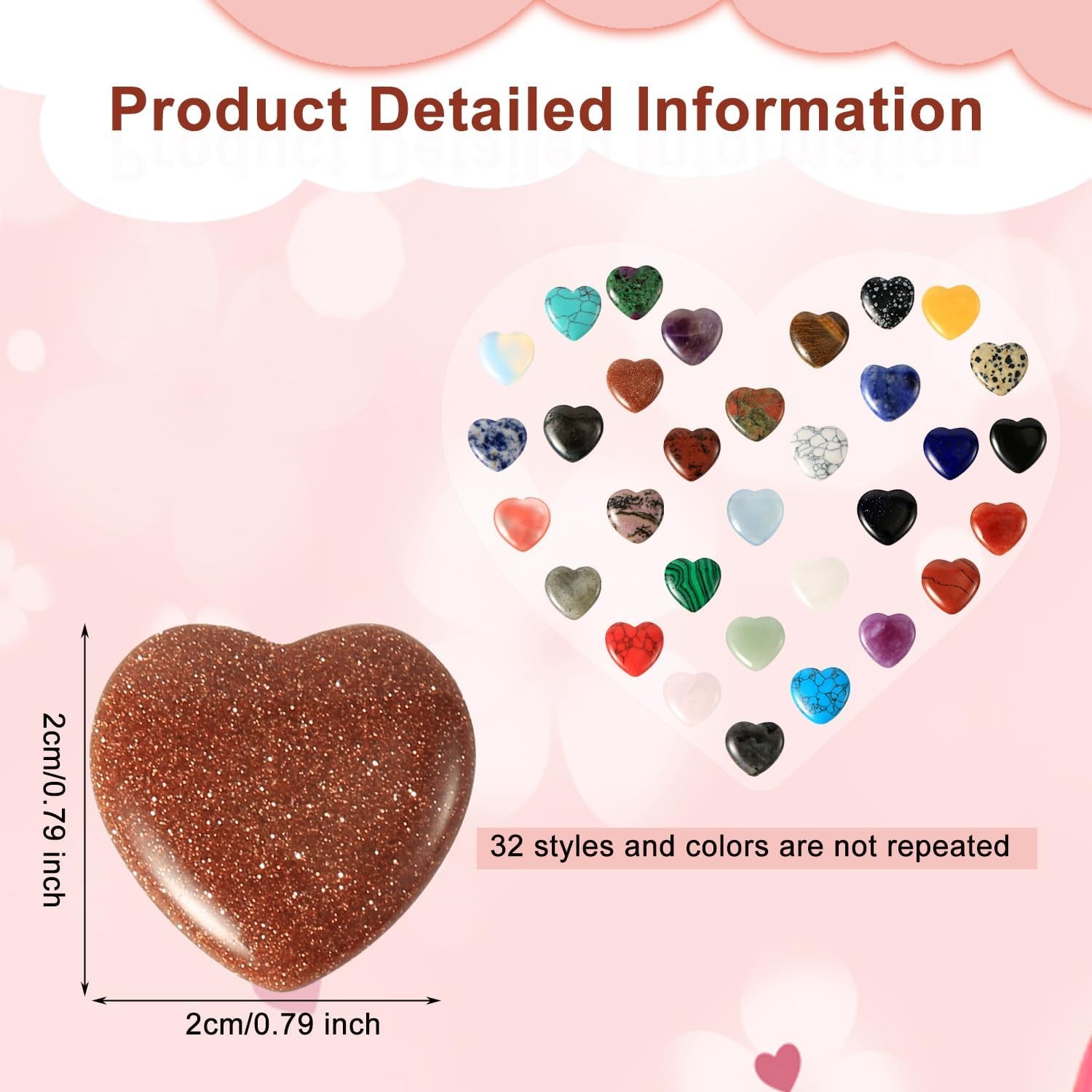 32Pcs Worry Stones, Various Styles Heart Shaped Rocks Colorful Heart Crystals Heart Stones Small Mancala Stones Gemstone Crystals for Valentines Day Christmas Meditation DIY Jewelry