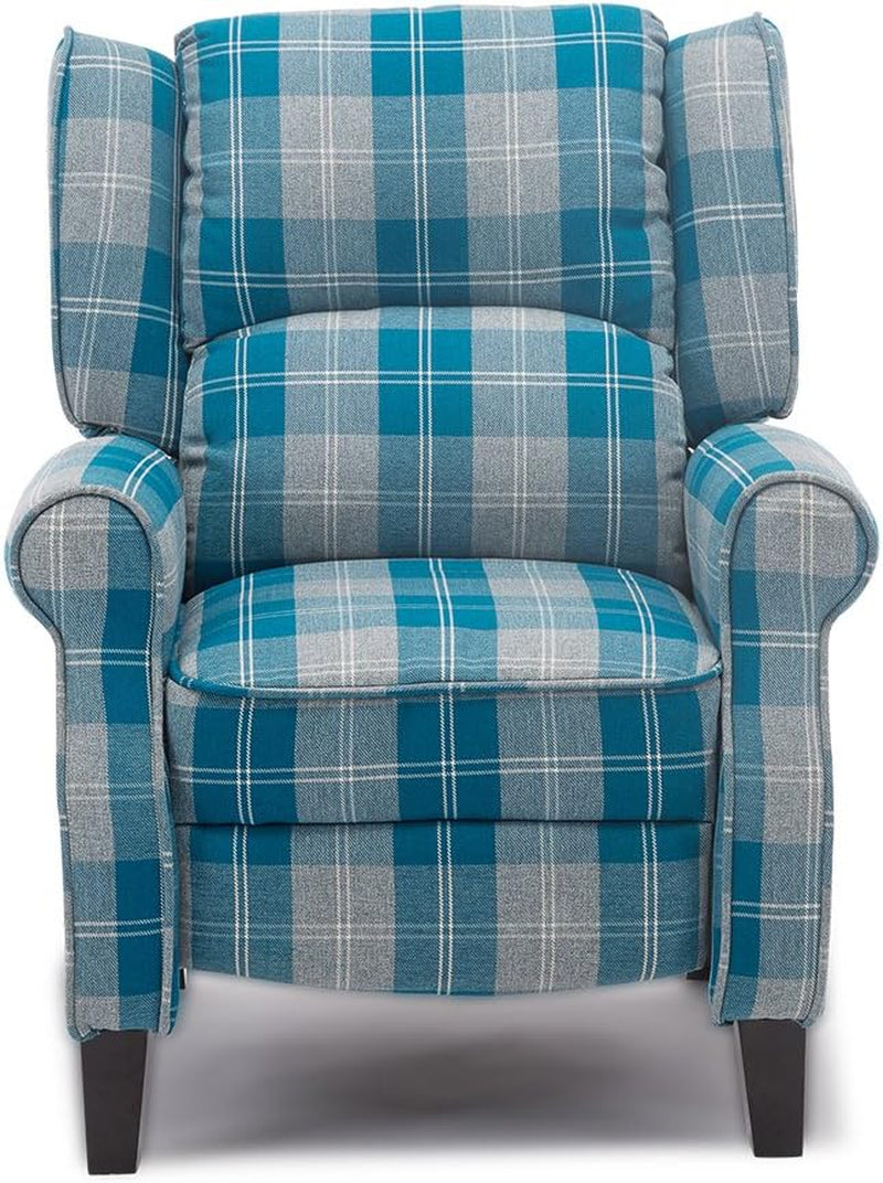 EATON WING BACK FIRESIDE CHECK FABRIC RECLINER ARMCHAIR SOFA CHAIR RECLINING CINEMA (Blue)