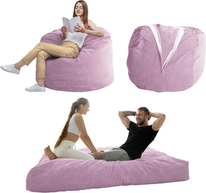 Bean Bag Bed - Convertible Folds from Bean Bag Chair to Bed - Large Sofa with Soft Cover and Fluffy Filling Included for Adult, Couples, Guest (Purple, King)