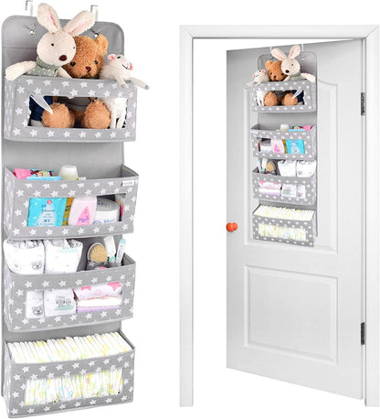 over Door Hanging Organiser with Hooks - Unisex Space Saving 4 Pocket Storage for Bathroom, Children'S Room, Nursery - Clear Window Caddy Hanger - 2 Small Items Utility Pockets