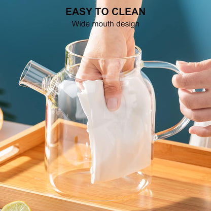 Glass Water Jug Teapot Stovetop Safe with Removable Filter Spout, Jug with Lid/Handle for for Loose Leaf and Blooming Tea, Juice, Milk, Beverage, Hot/Cold Water & Iced Tea,64 OZ(1800ML)