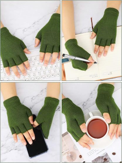 3 Pairs Half Finger Gloves Winter Fingerless Gloves Knit Gloves for Men Women