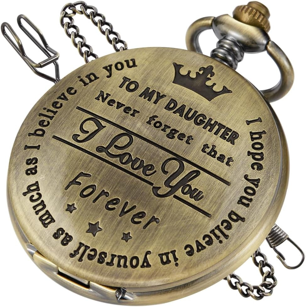 Engraved Pocket Watch to My Son/Grandson/Dad/Grandpa/Husband/Daughter I Love You Quartz Pocket Watches with Chain Best Gifts