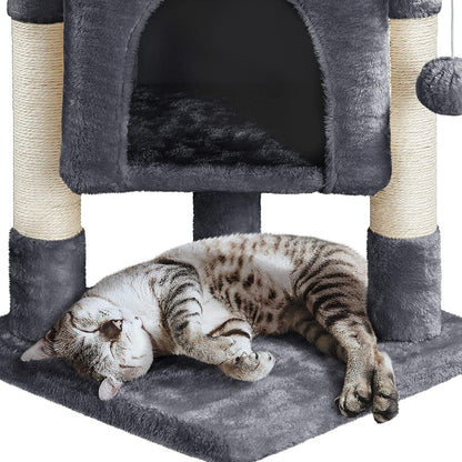 59Cm Basic Cat Tree Tower, Cat Scratching Post W/Oversized Perches, Condo and Hanging Ball, Cat Furniture Cat House for Cats Kittens Pets, Dark Grey