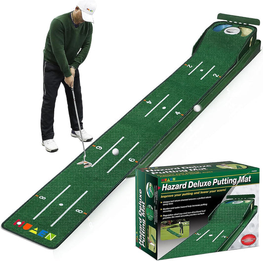 Golf Putting Green, Mat for Indoors, Golf Putting Matt with Ball Return and 3 Holes, Golf Training and Practice Equipment at Home or Office, Golf Gifts Accessories for Men…