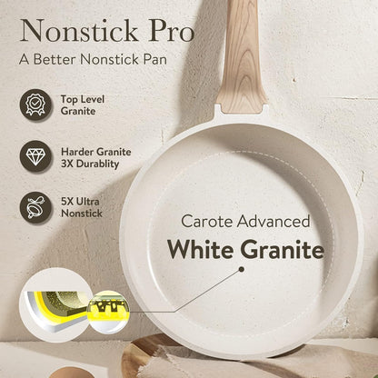 Nonstick Pots and Pans Set, Granite Kitchen Cookware Sets, Non Stick Natural Stone Cooking Set with Frying Pans,Suitable for All Stoves Include Induction (11Pcs White Granite Set)