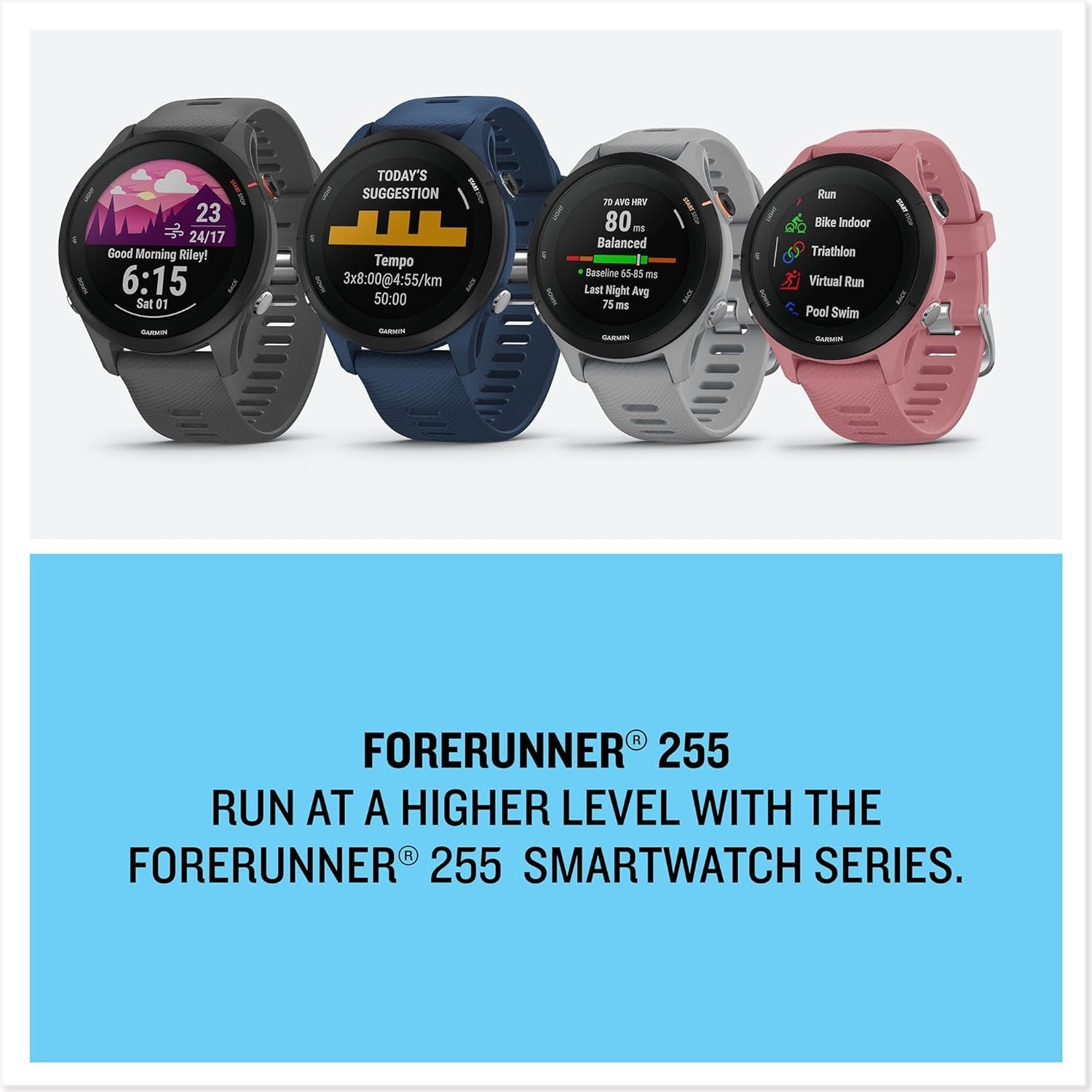 Forerunner 255 Easy to Use Lightweight GPS Running Smartwatch, Advanced Training and Recovery Insights,Safety and Tracking Features Included, up to 14 Days Battery Life, Slate Grey