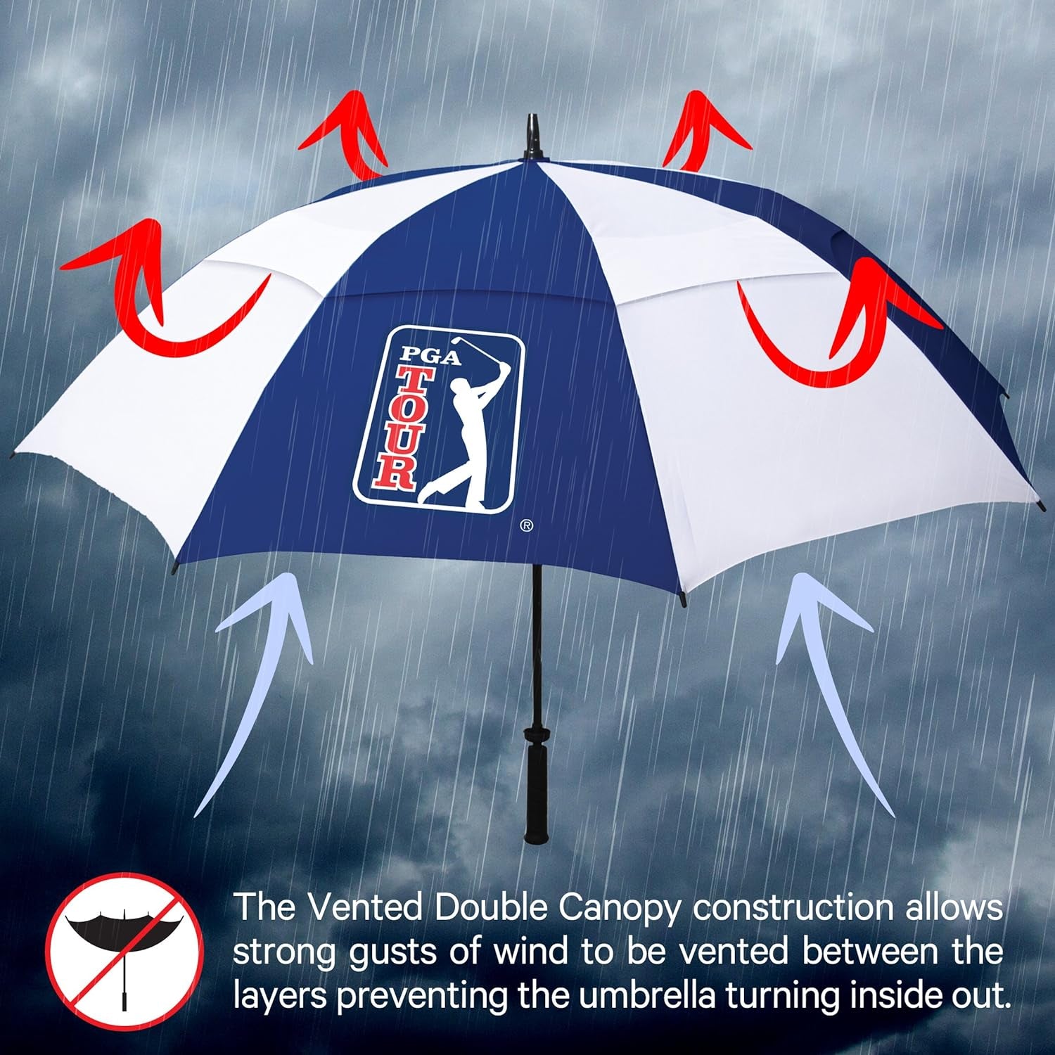 Windproof Golf Umbrella, Blue,White, 62-Inch