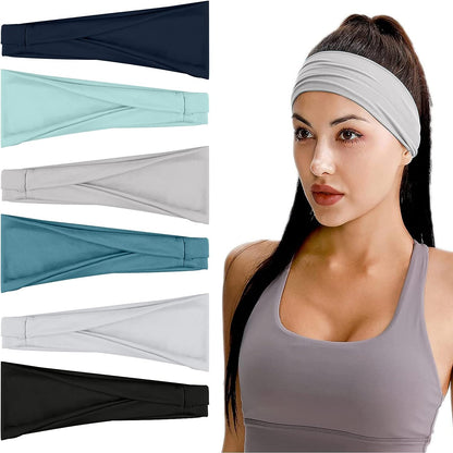 Sports Headband, 6 Pack Women'S Sweat Bands Bandana Scaf, Non Slip Head Sweat Bands for Sports, Yoga, Running - UV Resistance, Unisex