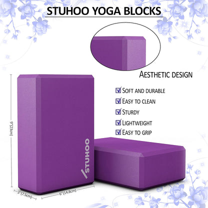 Yoga Block Set of 2 and Yoga Strap Includes Descriptive E-Book for Beginners Sturdy Yoga Brick & Lightweight Eva Foam Block Support Deepen Poses, Provides Strength & Stability for Pilates Practice