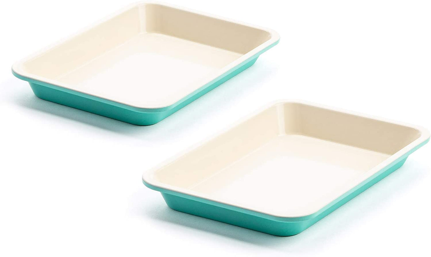 Healthy Ceramic Non-Stick 2-Piece Baking Tray Set, 33 Cm X 23 Cm Pfas-Free, Turquoise