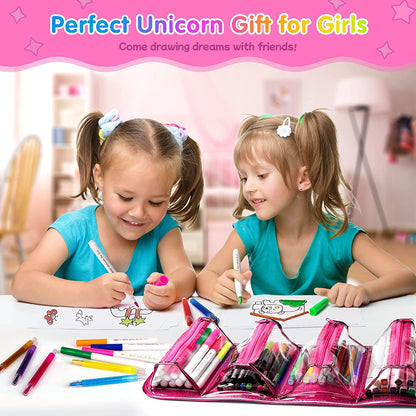 Unicorn Gifts for 3 4 5 6 7 Year Old Girls, Arts and Crafts for Kids 3-5 6-12, Fruit Scented Washable Markers Stationery Set, Travel Art Drawing Colouring Set for Girls