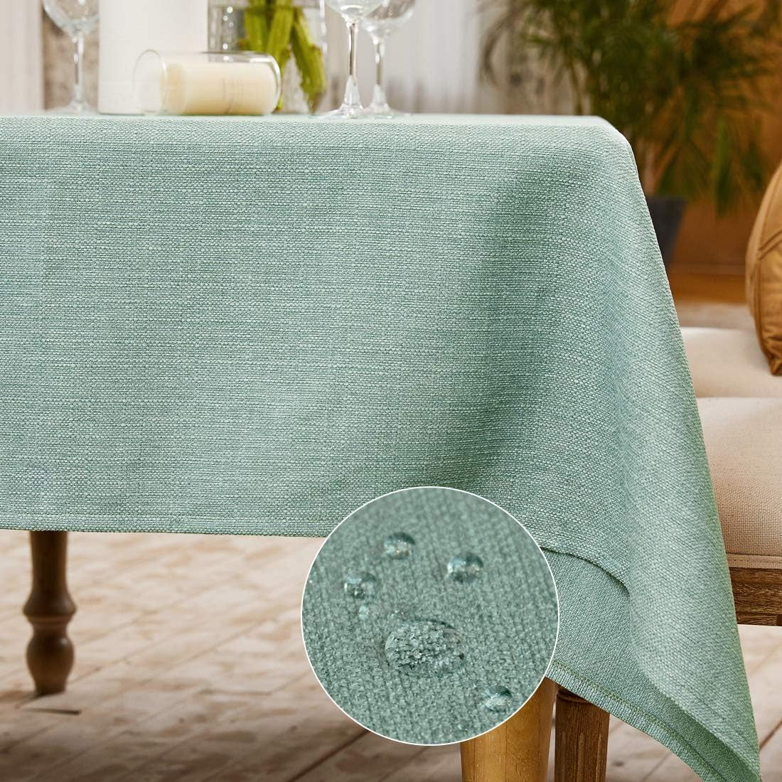 Rectangular Tablecloth Faux Linen Waterproof and Wrinkle Resistant Oblong Decorative Table Cloth for Kitchen Dining Party Buffet (Celadon Green, 145 X 215Cm)