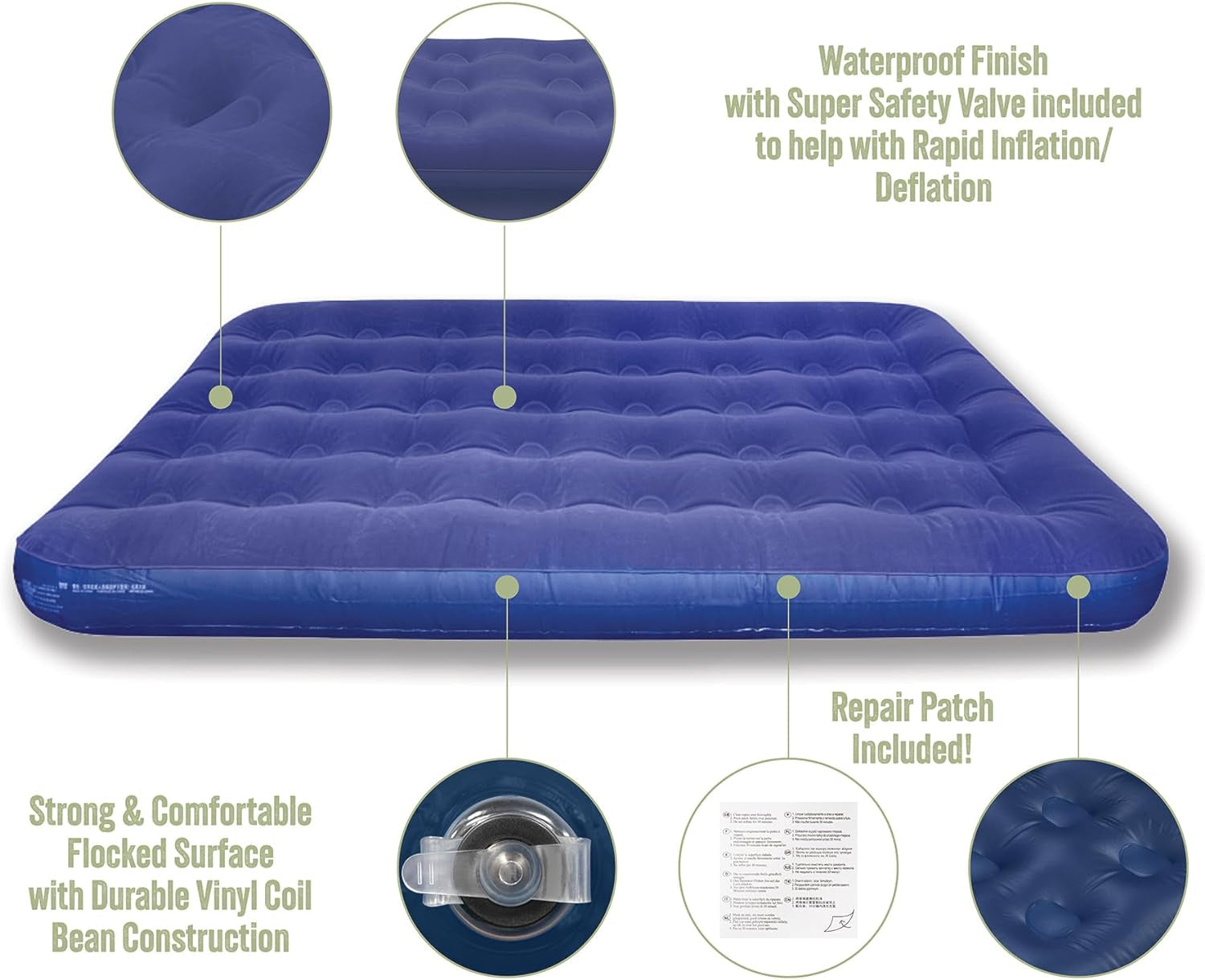 88010 Flocked Double Airbed/Easy Inflate & Deflate/Weatherproof/Great for Camping, Festivals, Sleepovers & Family Gatherings