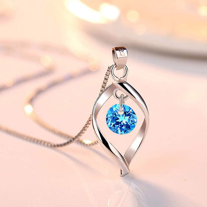 Silver Jewellery Set for Women, 925 Sterling Silver Women'S Jewellery Sets with White/Blue/Pink Zirconia, Hypoallergenic Twist Pendant Necklace & Hook Dangle Earrings Set Gift with Gift Box