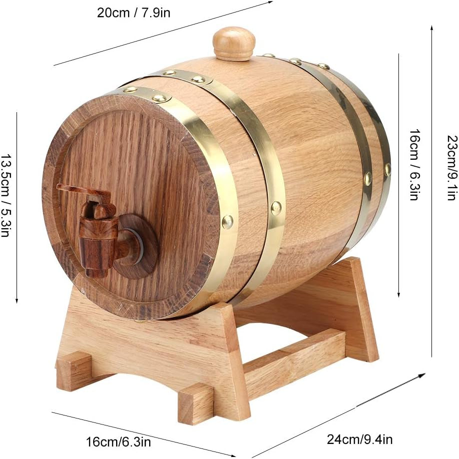 1.5L Oak Aging Barrel, Small Handcrafted Liquor Aging Barrel with Faucet and Stand, Liquor Dispenser, Aging Barrel for Whiskey, Bourbon, Wine, Tequila, Beer, Mixed Cocktail