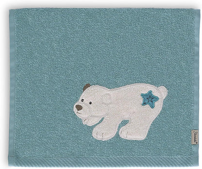 Baby Unisex Towel Children GOTS Double Pack Children'S Hand Towels Polar Bear 30 X 50 Cm - Bath Towel Dark Turquoise