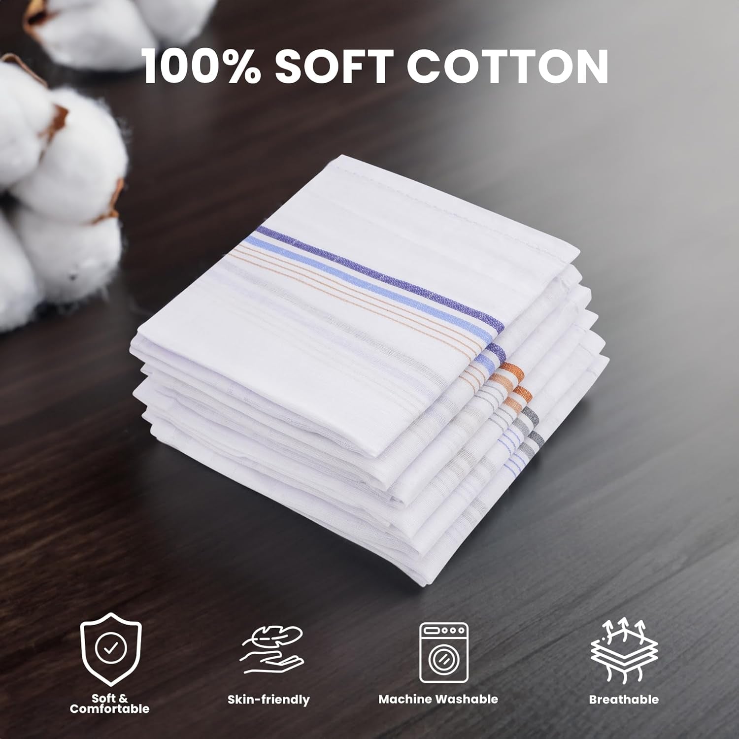 Men'S Handkerchiefs 100% Soft Cotton Pocket Square Hankies 6 Pack