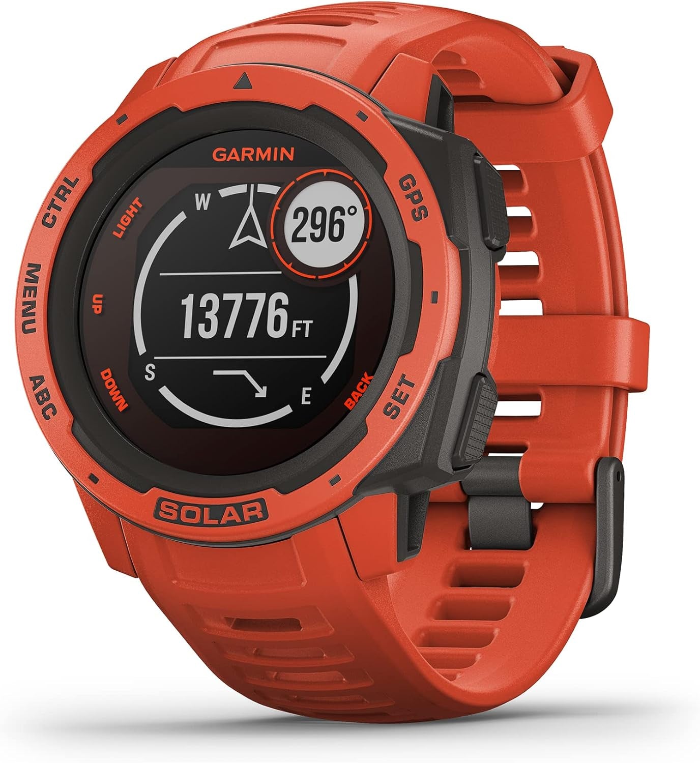 Instinct SOLAR, Rugged GPS Smartwatch, Built-In Sports Apps and Health Monitoring, Solar Charging and Ultratough Design Features, Flame Red