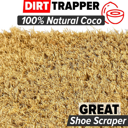 Coir Door Mats Outdoor Indoor | Front Door Heavy Duty Doormat Thick Non Slip High Absorbency | Large 100% Natural Coir Dirt Trapper | Entrance Matting (Welcome Cursive)