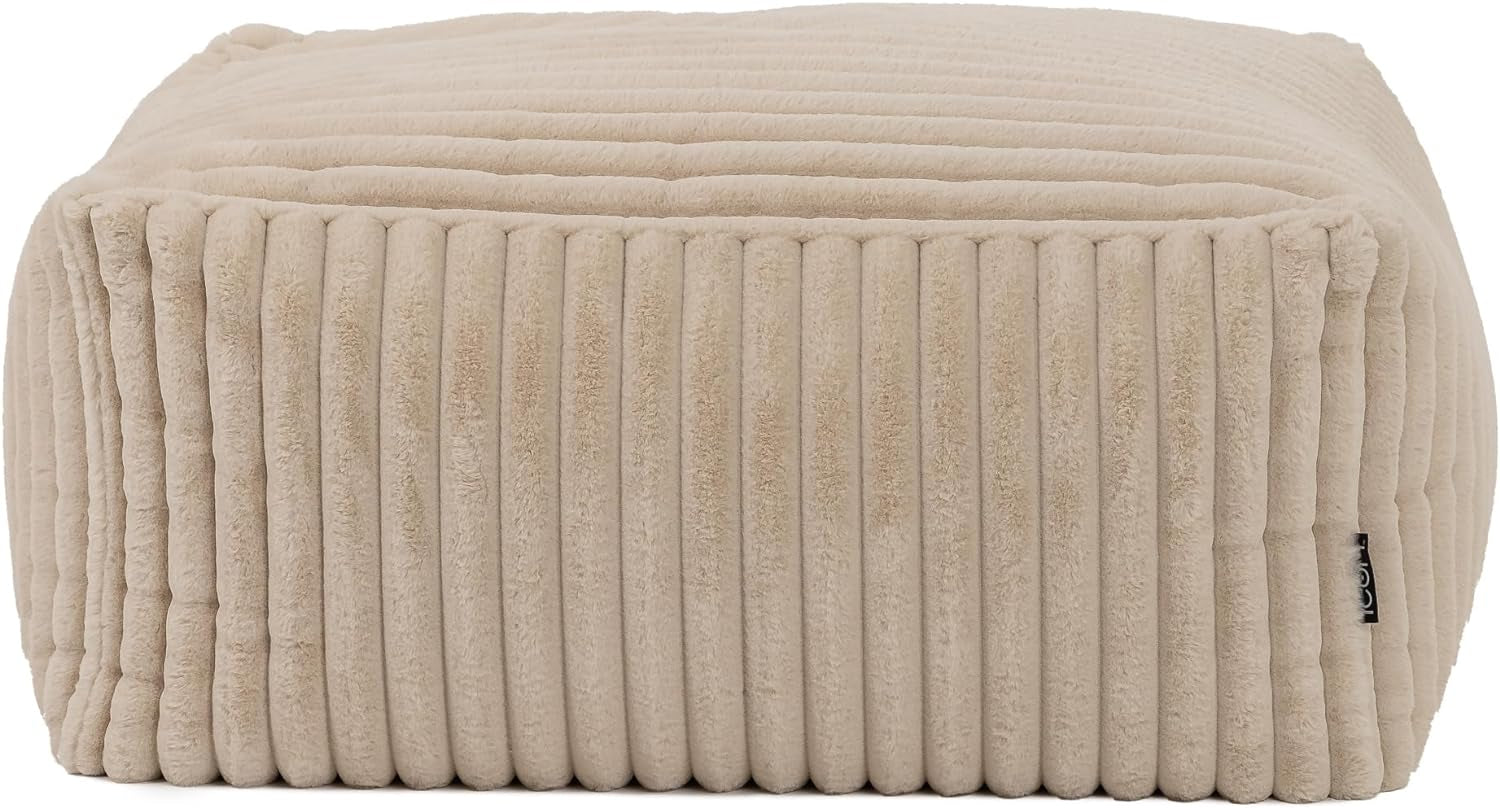 Tetra Bean Bag Footstool, Natural, Pouffe, Large Footstool with Filling Included, Living Room Furniture