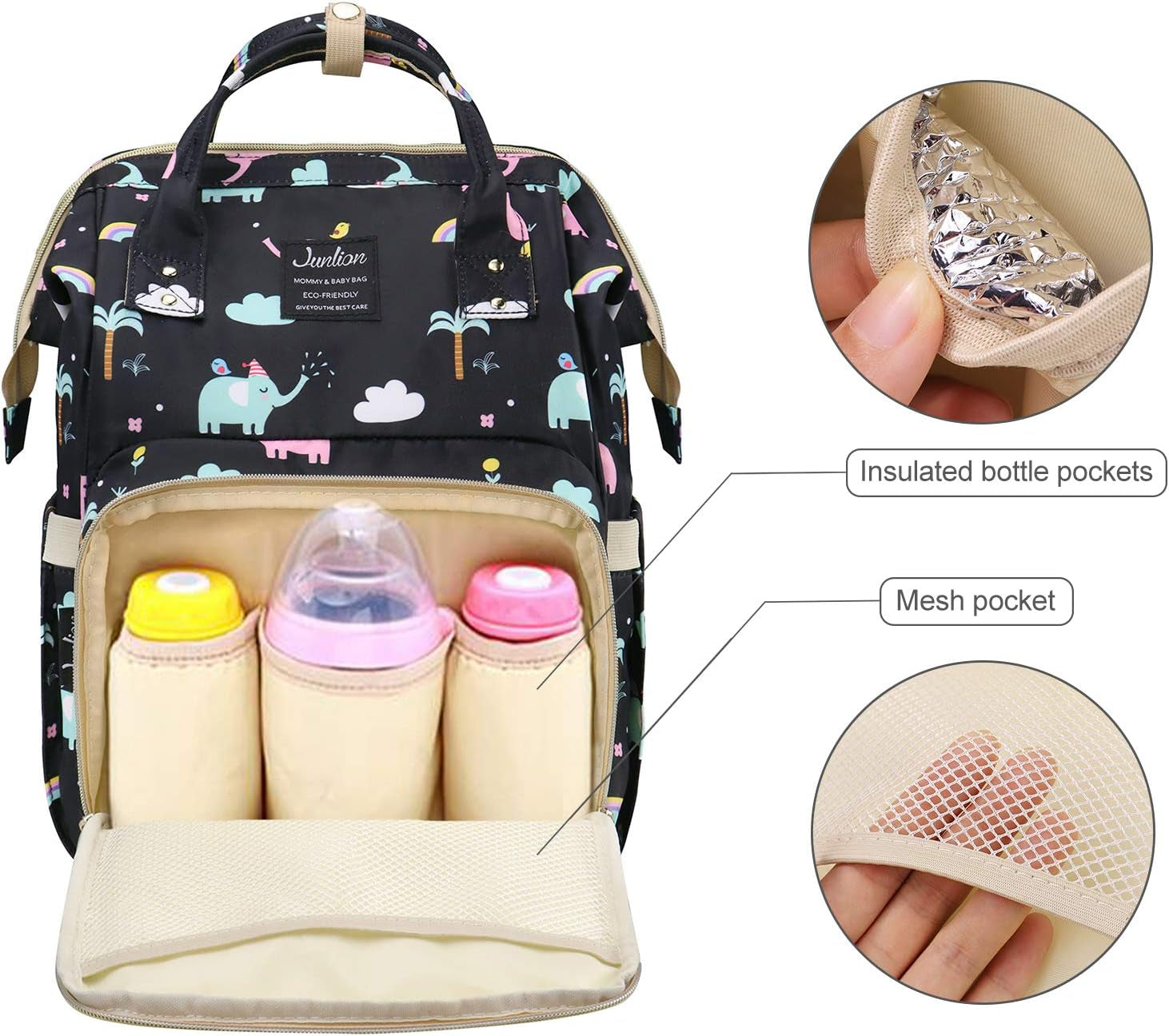 Diaper Bag, Waterproof Diaper Backpack Baby Nappy Changing Bags with Hooks + Separate Dirty Diaper Pouch