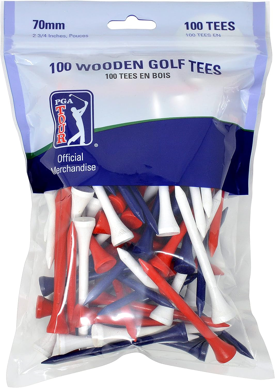 100 7Cm Wooden Golf Tee - Red/White/Blue