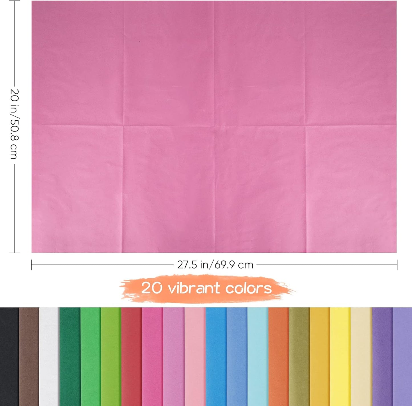 Coloured Tissue Paper for Wrapping Gifts, 60 Sheets (50 X 70Cm/ 20 X 27.5 Inches) - Environment Friendly and Biodegradable