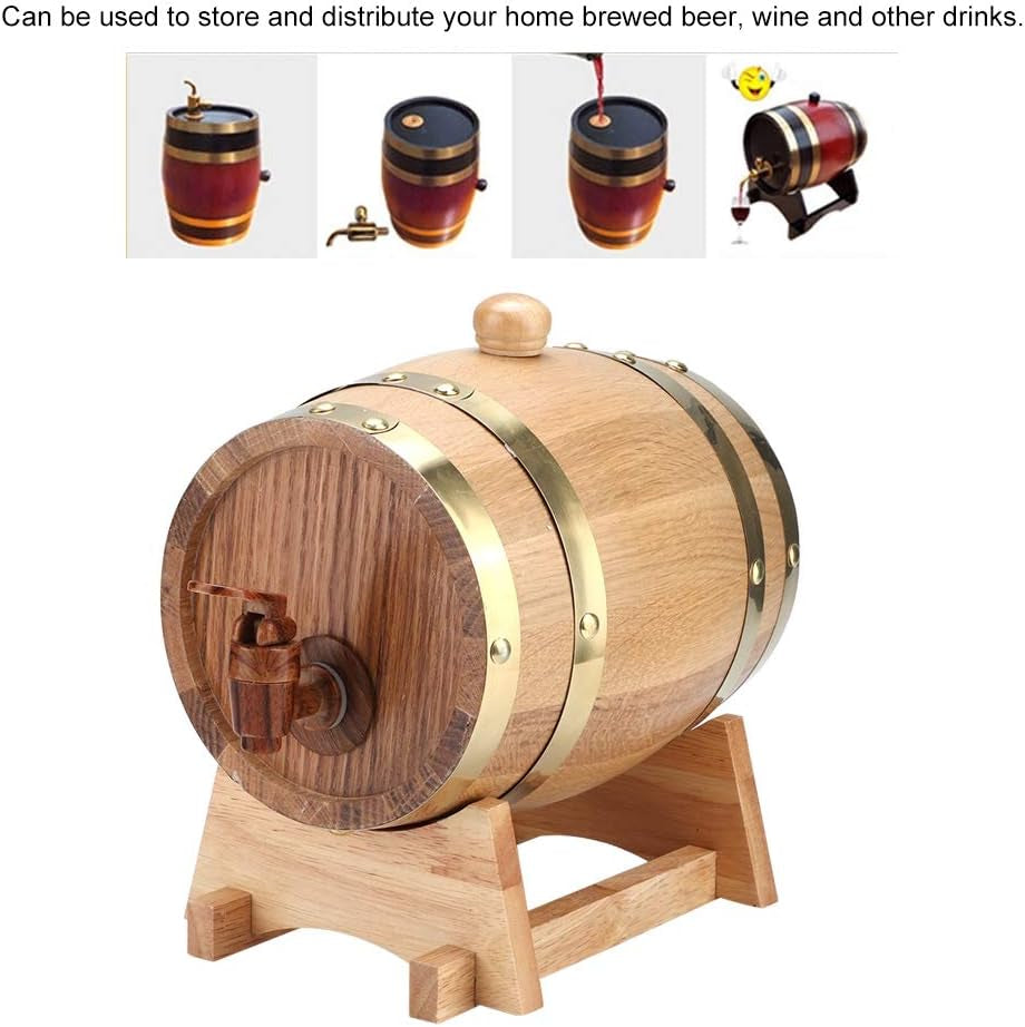 1.5L Oak Aging Barrel, Small Handcrafted Liquor Aging Barrel with Faucet and Stand, Liquor Dispenser, Aging Barrel for Whiskey, Bourbon, Wine, Tequila, Beer, Mixed Cocktail